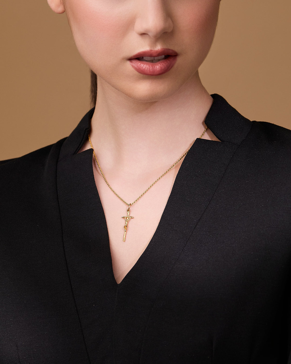 Gold Plated Papal Ferula Pendant Crucifix