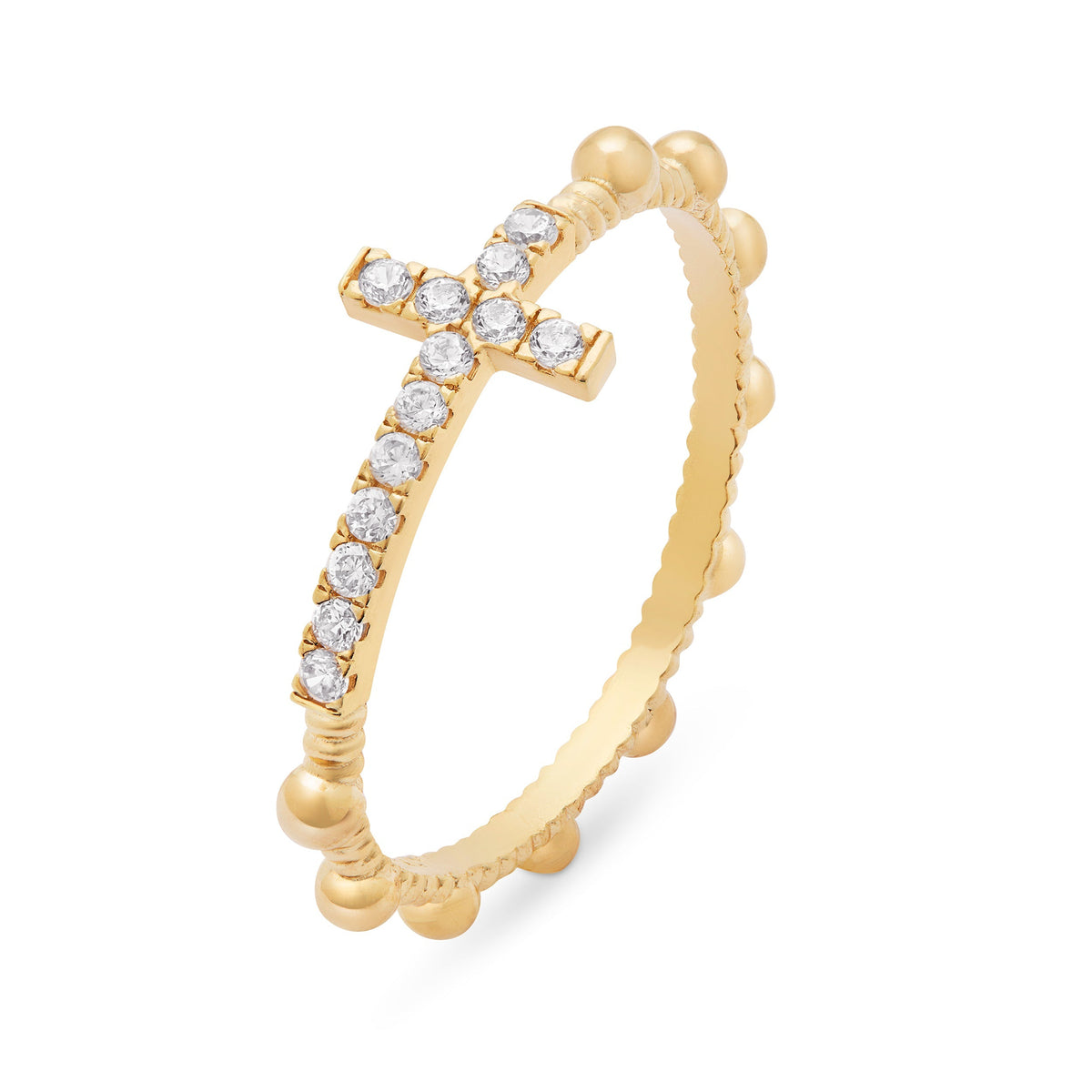Gold-plated Rosary Ring With Cubic Zirconia Cross
