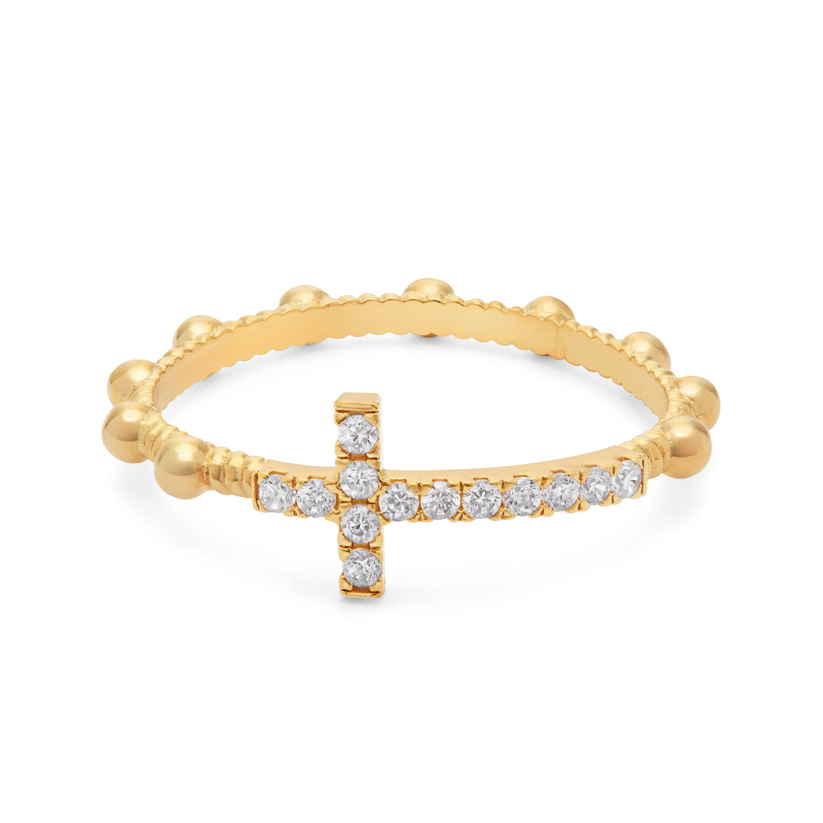 Gold-plated Rosary Ring With Cubic Zirconia Cross