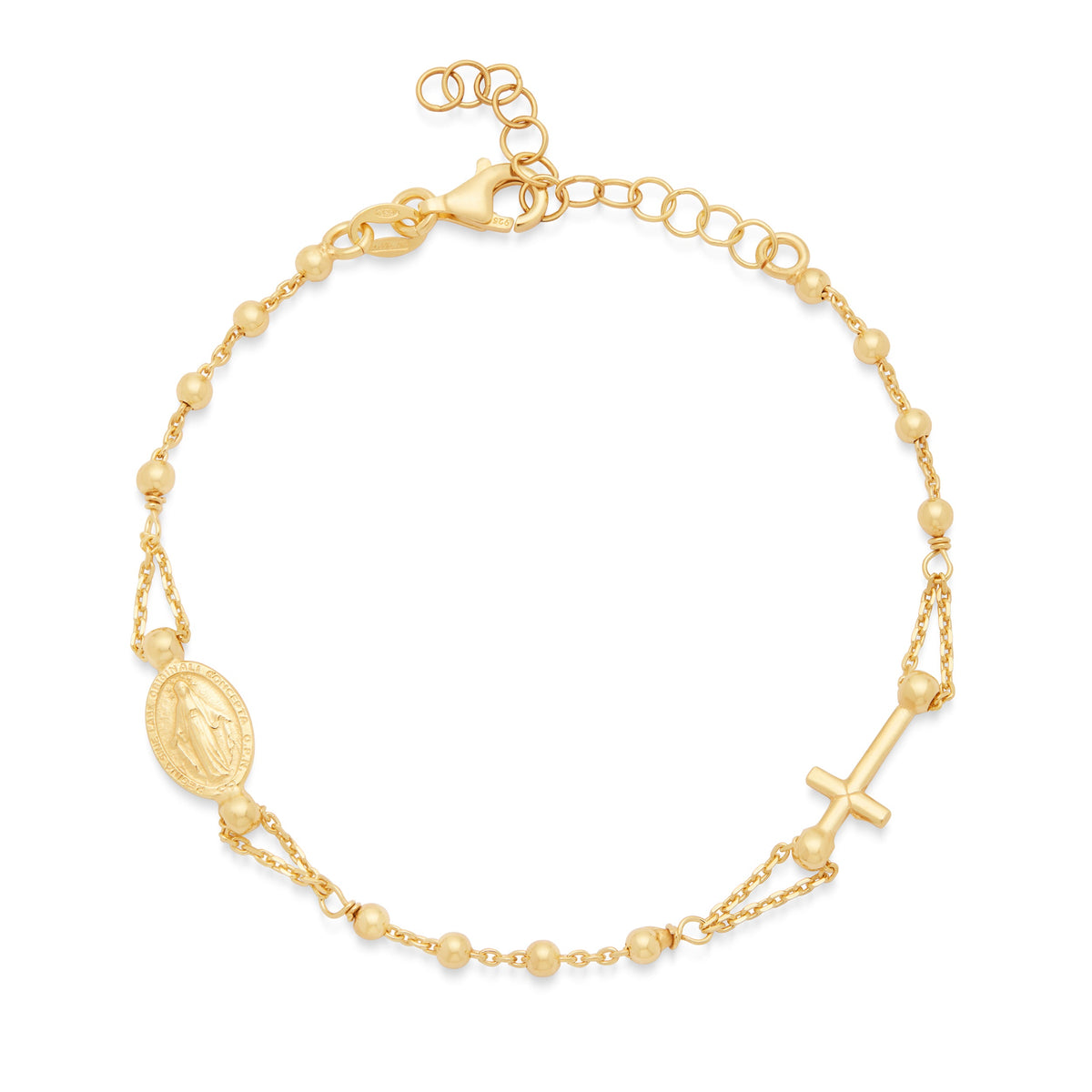 Gold-plated Sterling Silver Bracelet with Miraculous Medal and Cross