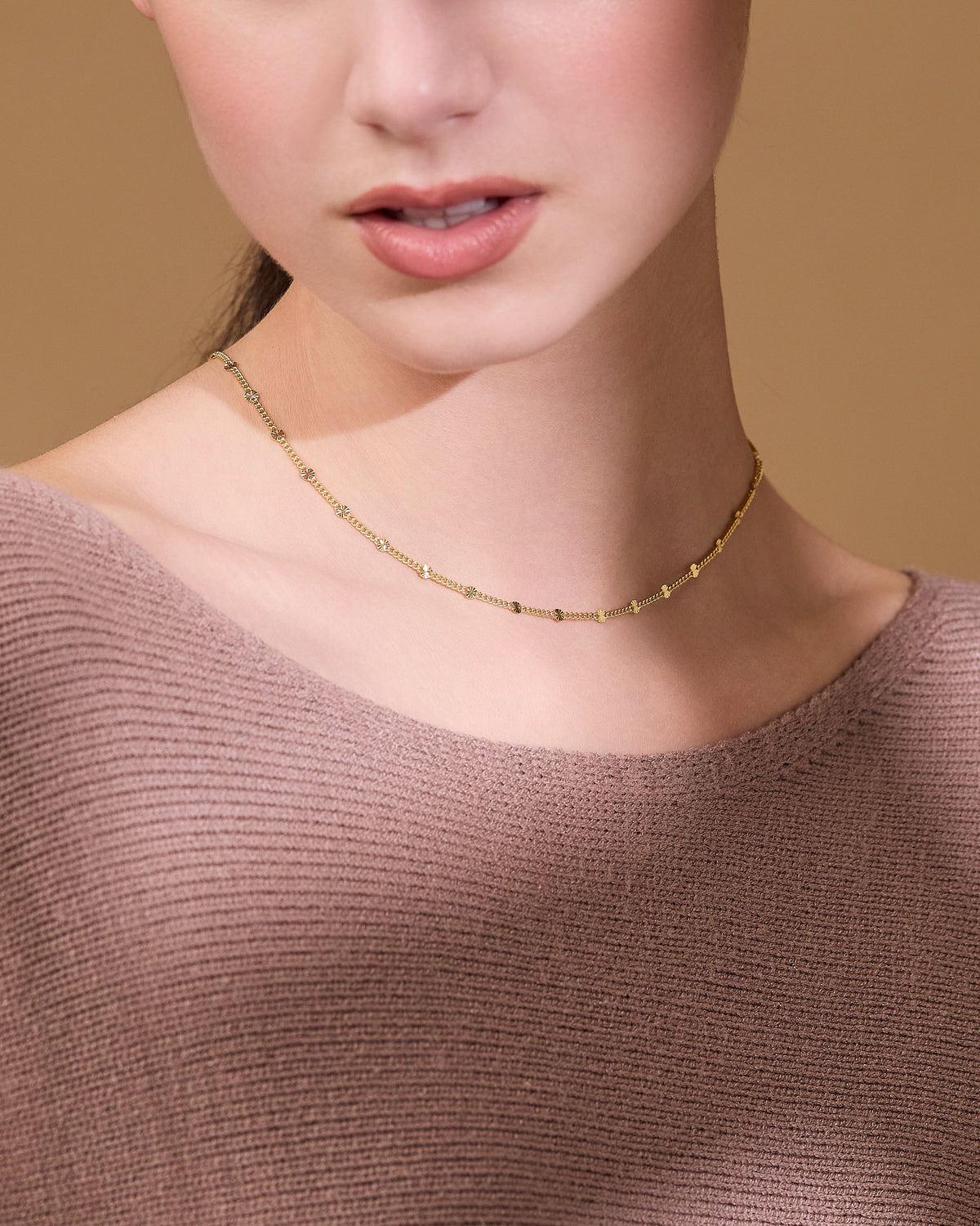 Gold-plated Sterling Silver Curb Chain Necklace with Faceted Disc Inserts