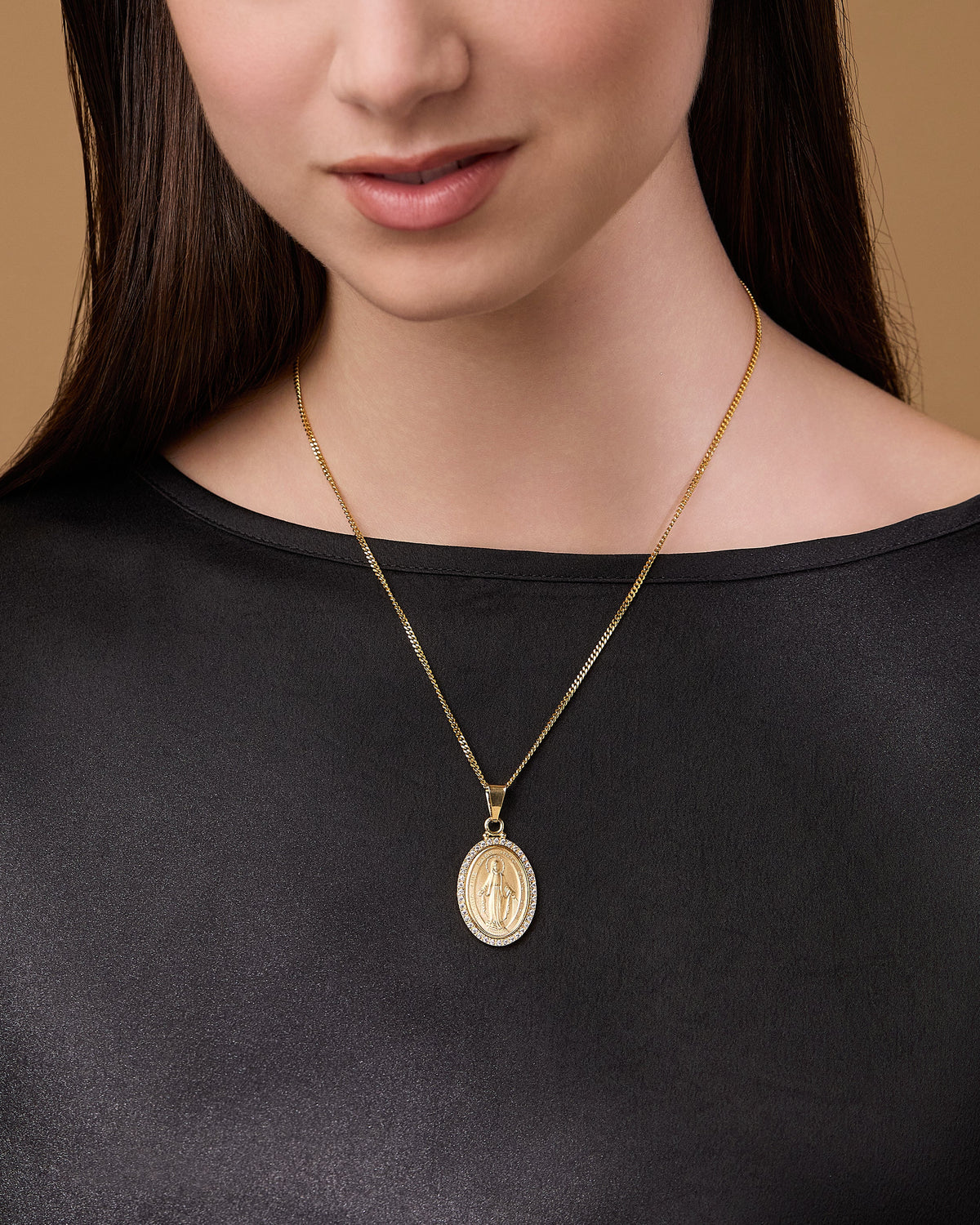 Gold-plated Sterling Silver Miraculous Medal with Cubic Zirconia