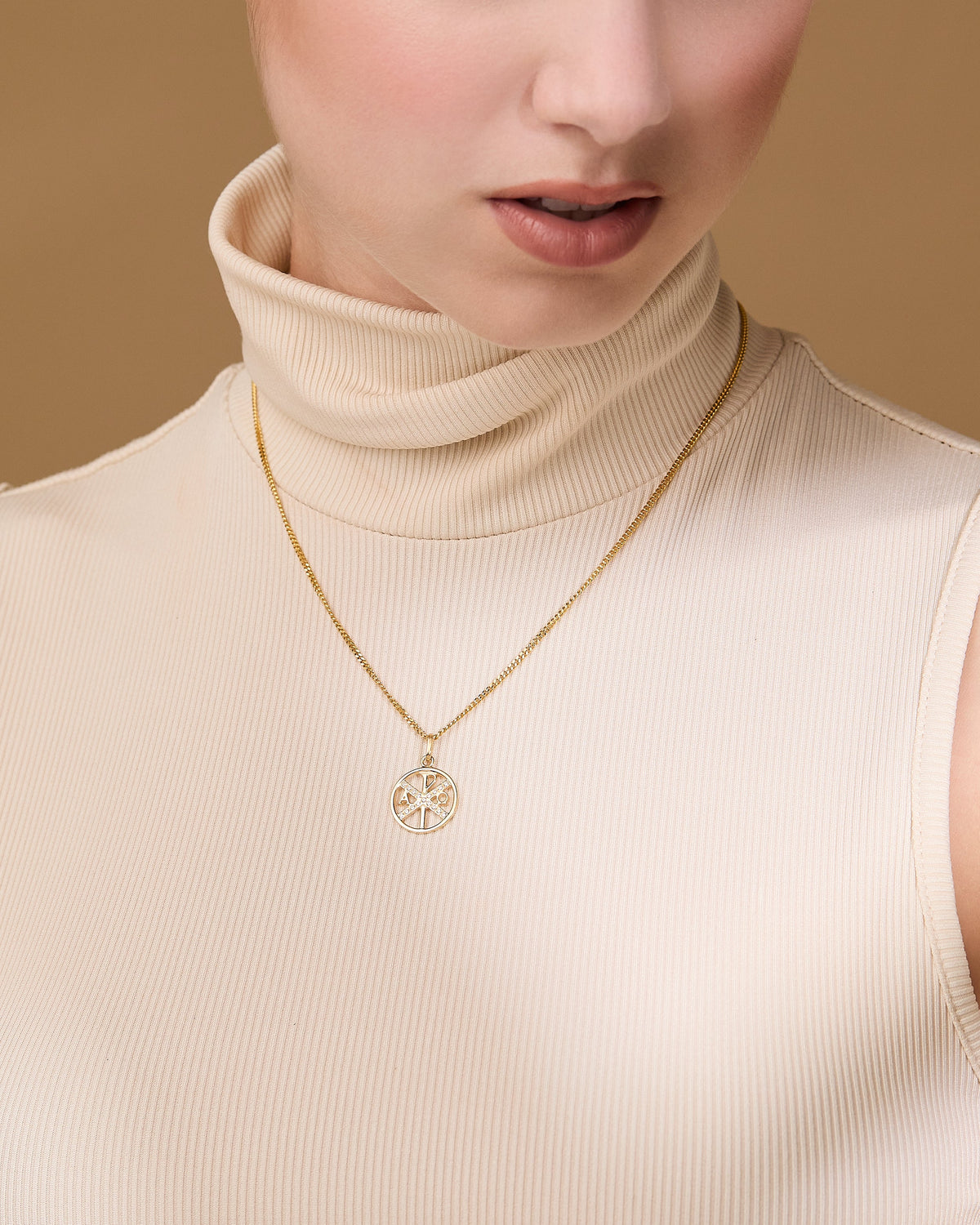 Gold Plated Sterling Silver Peace Cross with Zirconia