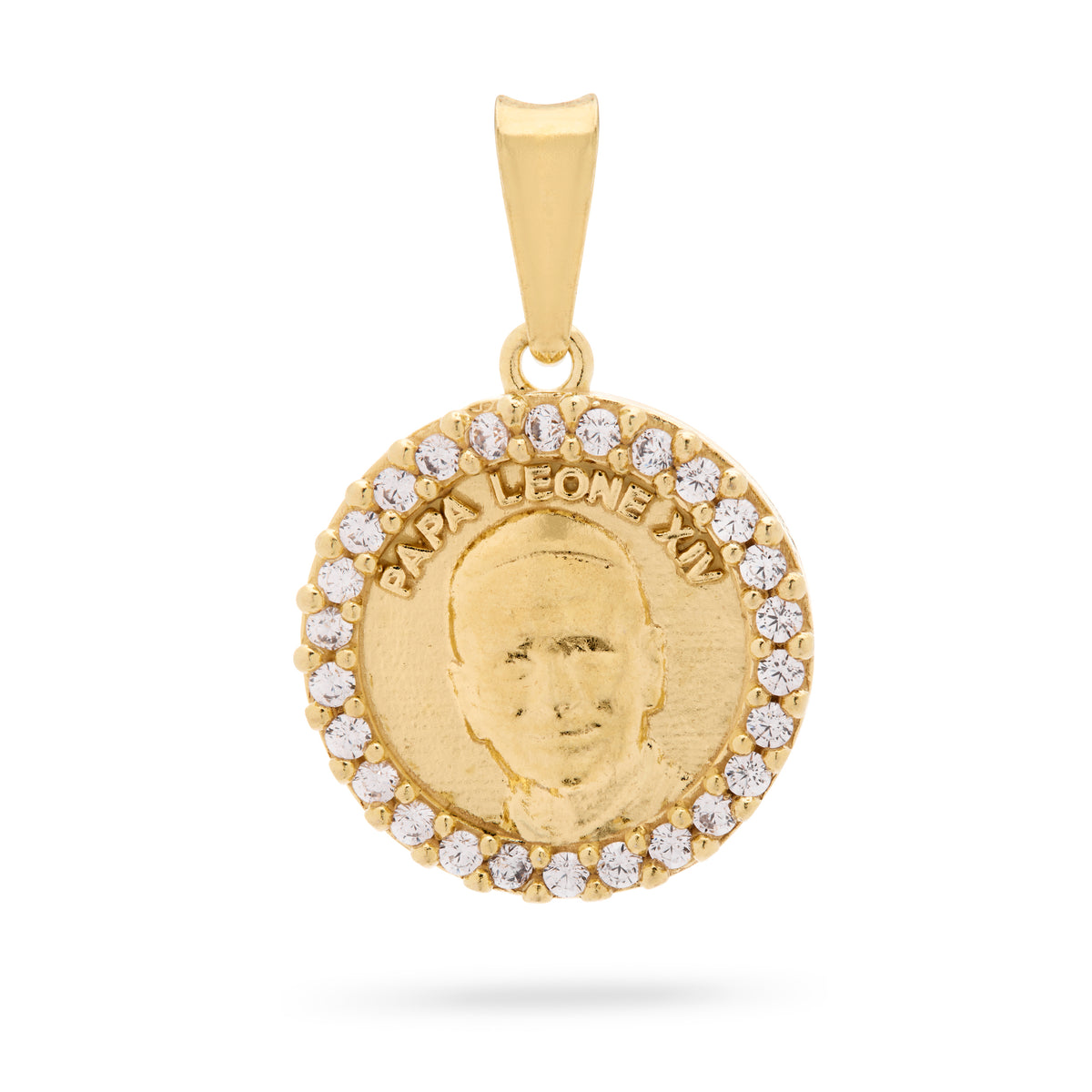 Gold-Plated Sterling Silver Pope Leo XIV and Virgin Mary Medal with Cubic Zirconia