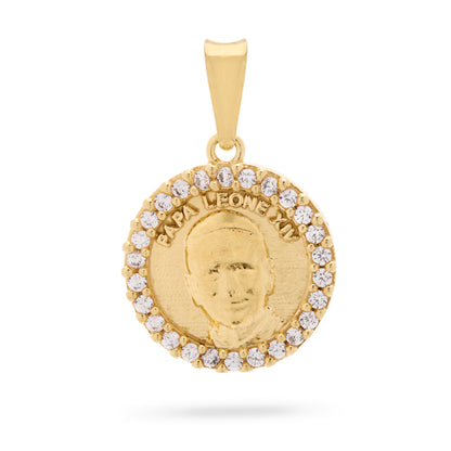 Gold-Plated Sterling Silver Pope Leo XIV and Virgin Mary Medal with Cubic Zirconia