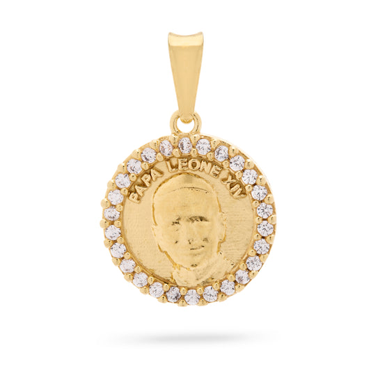 Gold-Plated Sterling Silver Pope Leo XIV and Virgin Mary Medal with Cubic Zirconia