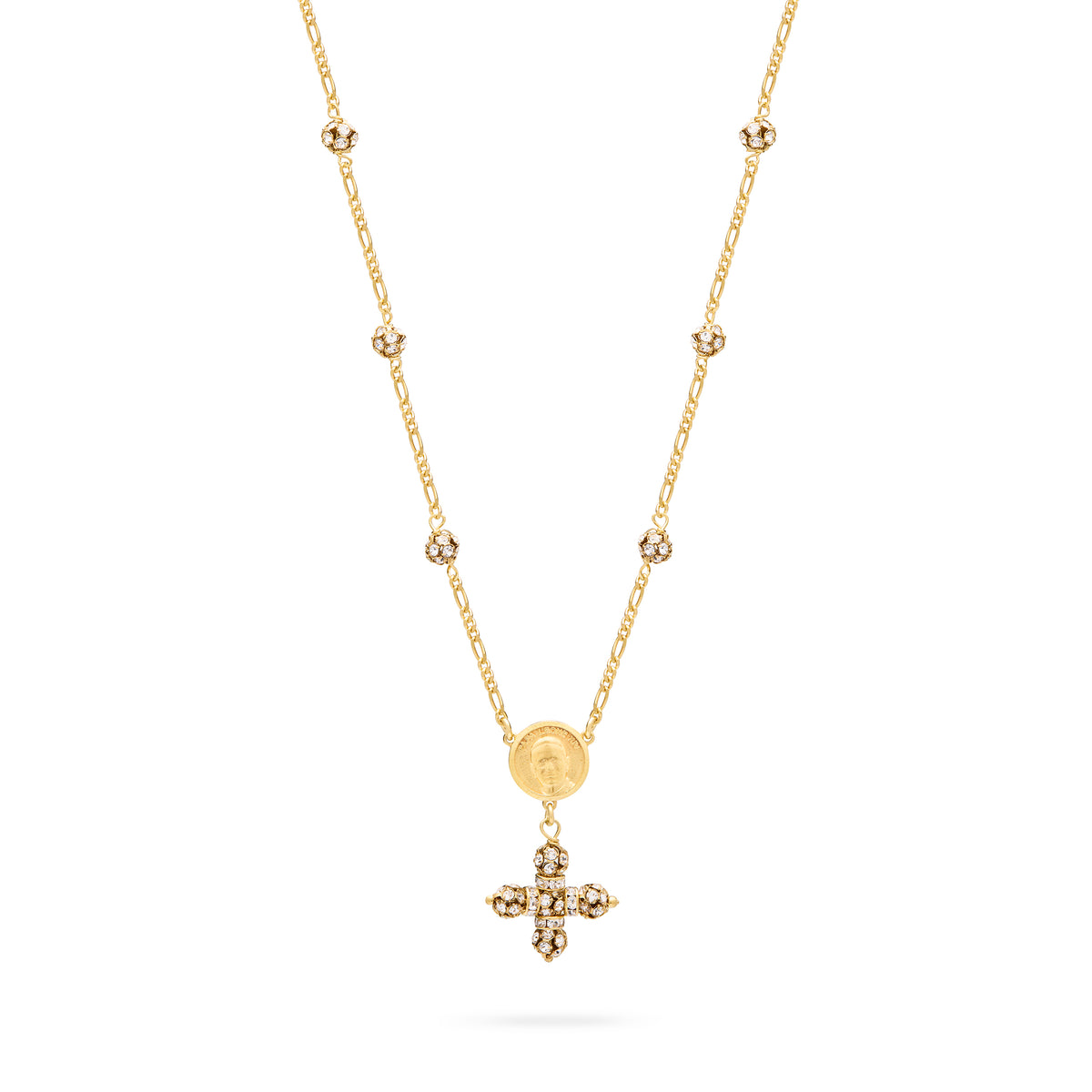 Gold-Plated Sterling Silver Pope Leo XIV Necklace with Rhinestone Beads