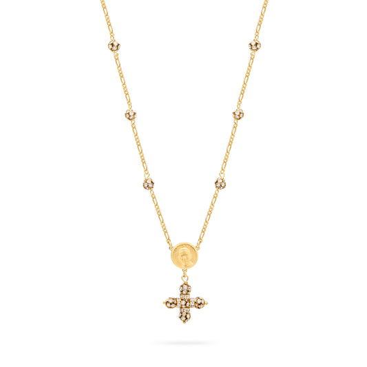 Gold-Plated Sterling Silver Pope Leo XIV Necklace with Rhinestone Beads