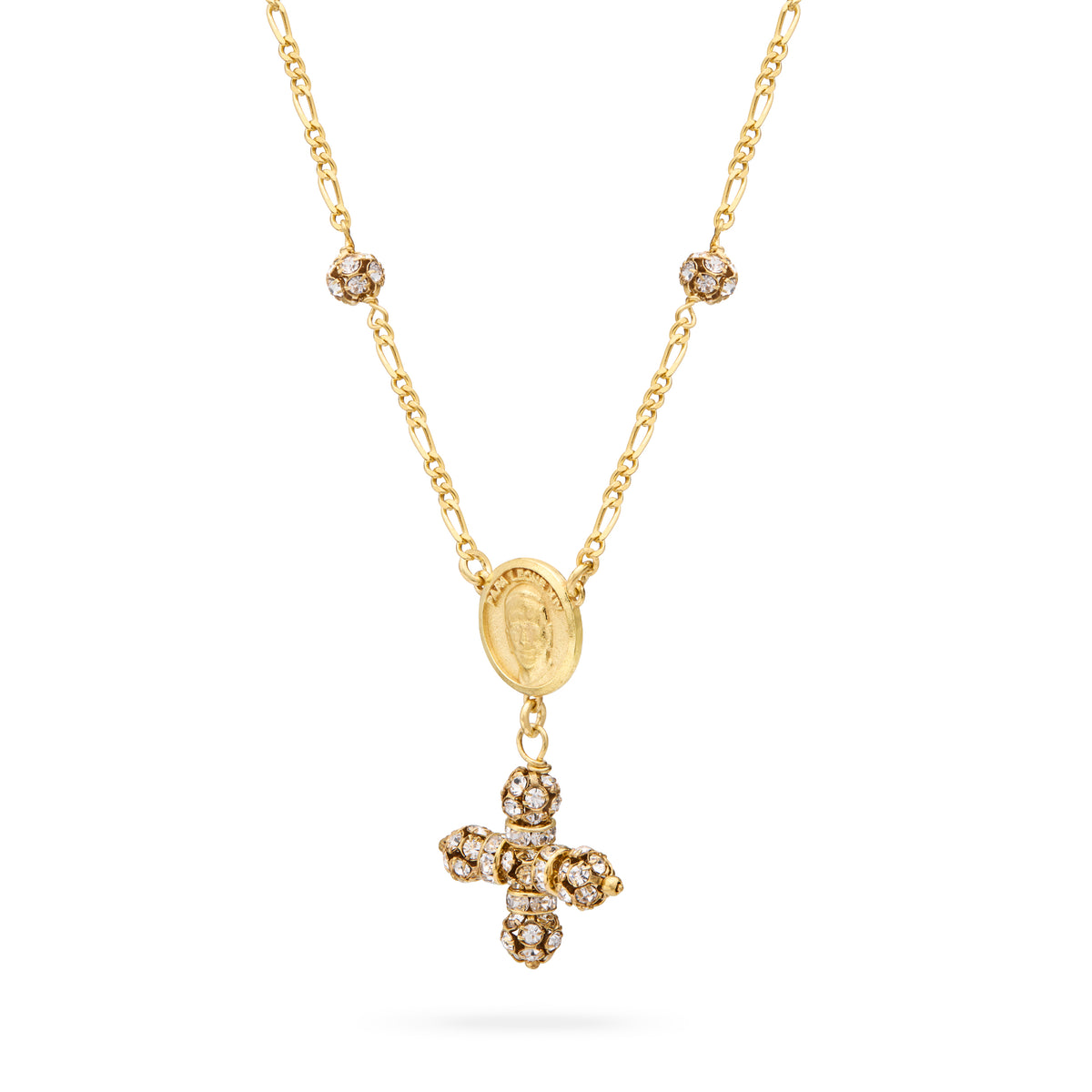 Gold-Plated Sterling Silver Pope Leo XIV Necklace with Rhinestone Beads