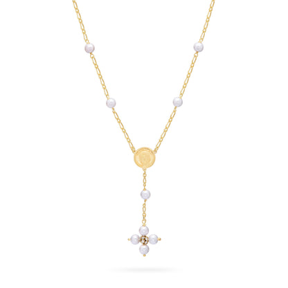 Gold-plated Sterling Silver Pope Leo XIV Necklace with White Pearls Beads