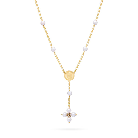Gold-plated Sterling Silver Pope Leo XIV Necklace with White Pearls Beads