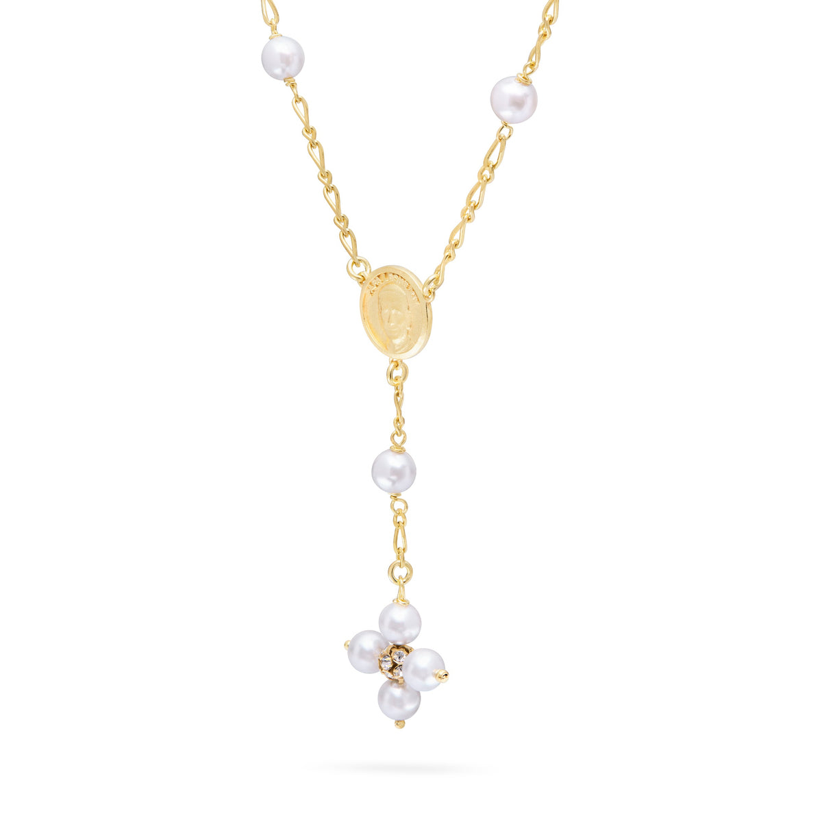 Gold-plated Sterling Silver Pope Leo XIV Necklace with White Pearls Beads