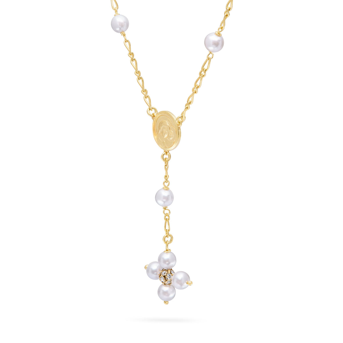 Gold-plated Sterling Silver Pope Leo XIV Necklace with White Pearls Beads