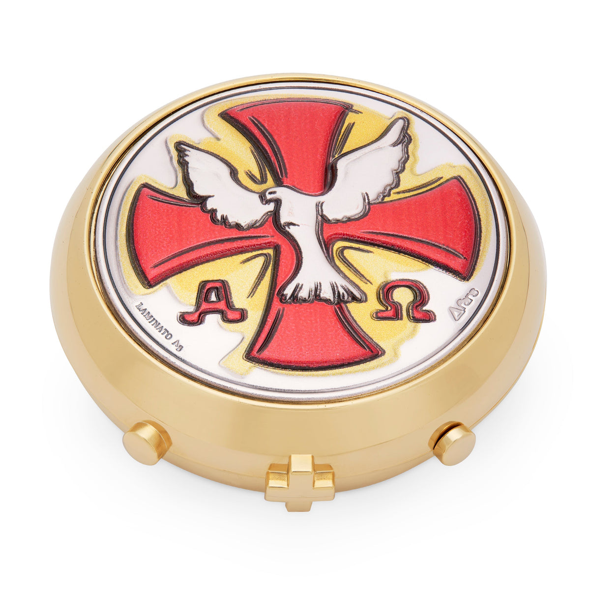 Gold-tone Metal Portable Pyx Case With the Holy Spirit's Plaque
