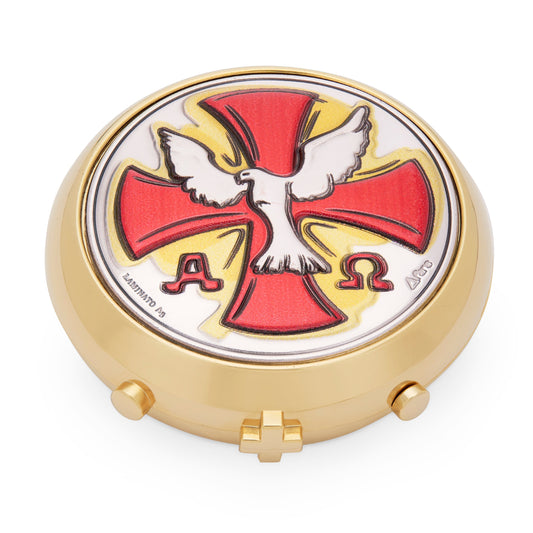 Gold-tone Metal Portable Pyx Case With the Holy Spirit's Plaque