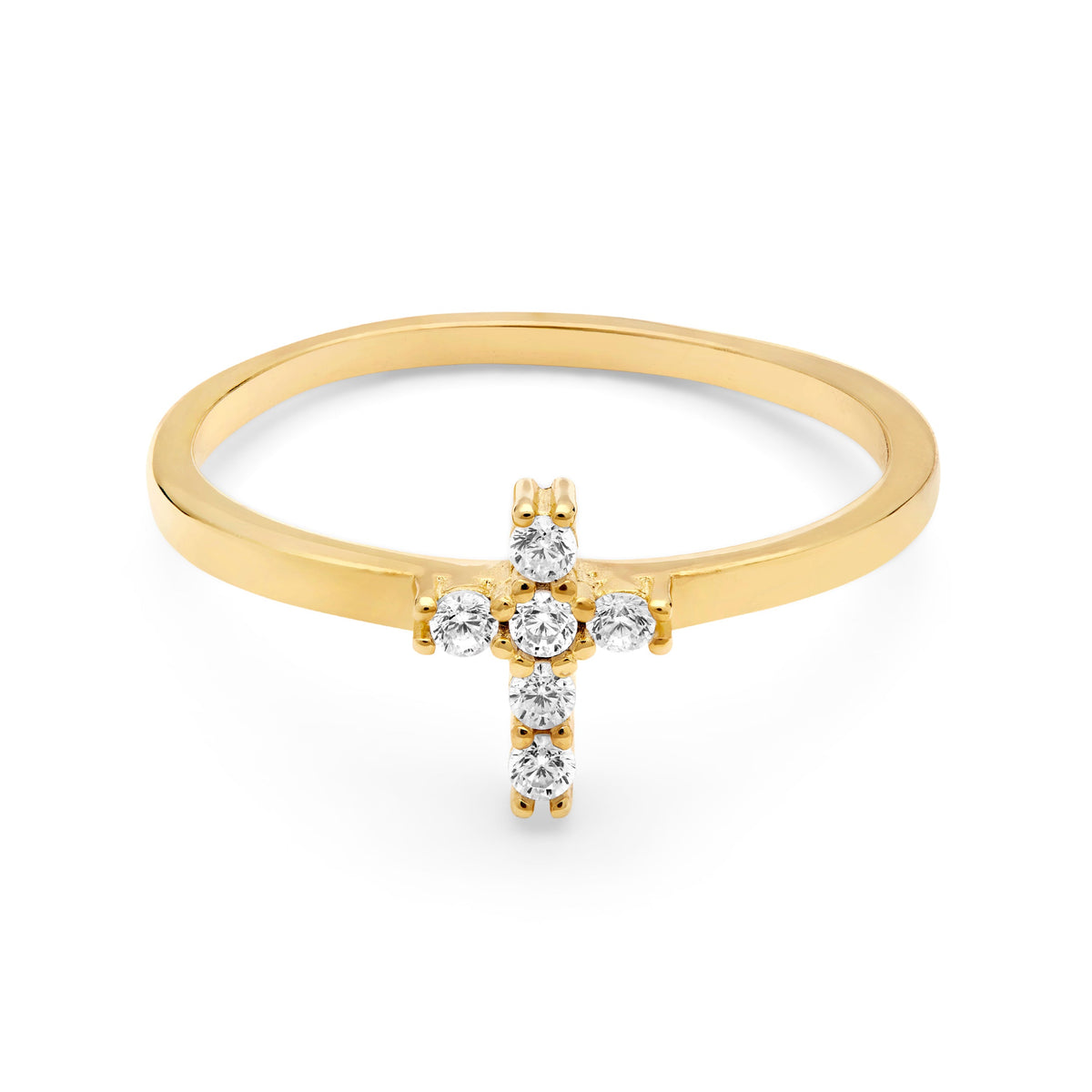 Gold-plated Sterling Silver Ring With Cubic Zirconia Cross