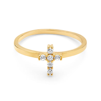 Gold-plated Sterling Silver Ring With Cubic Zirconia Cross