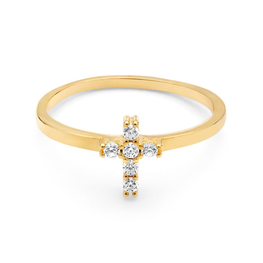 Gold-plated Sterling Silver Ring With Cubic Zirconia Cross