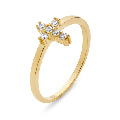 Gold-plated Sterling Silver Ring With Cubic Zirconia Cross