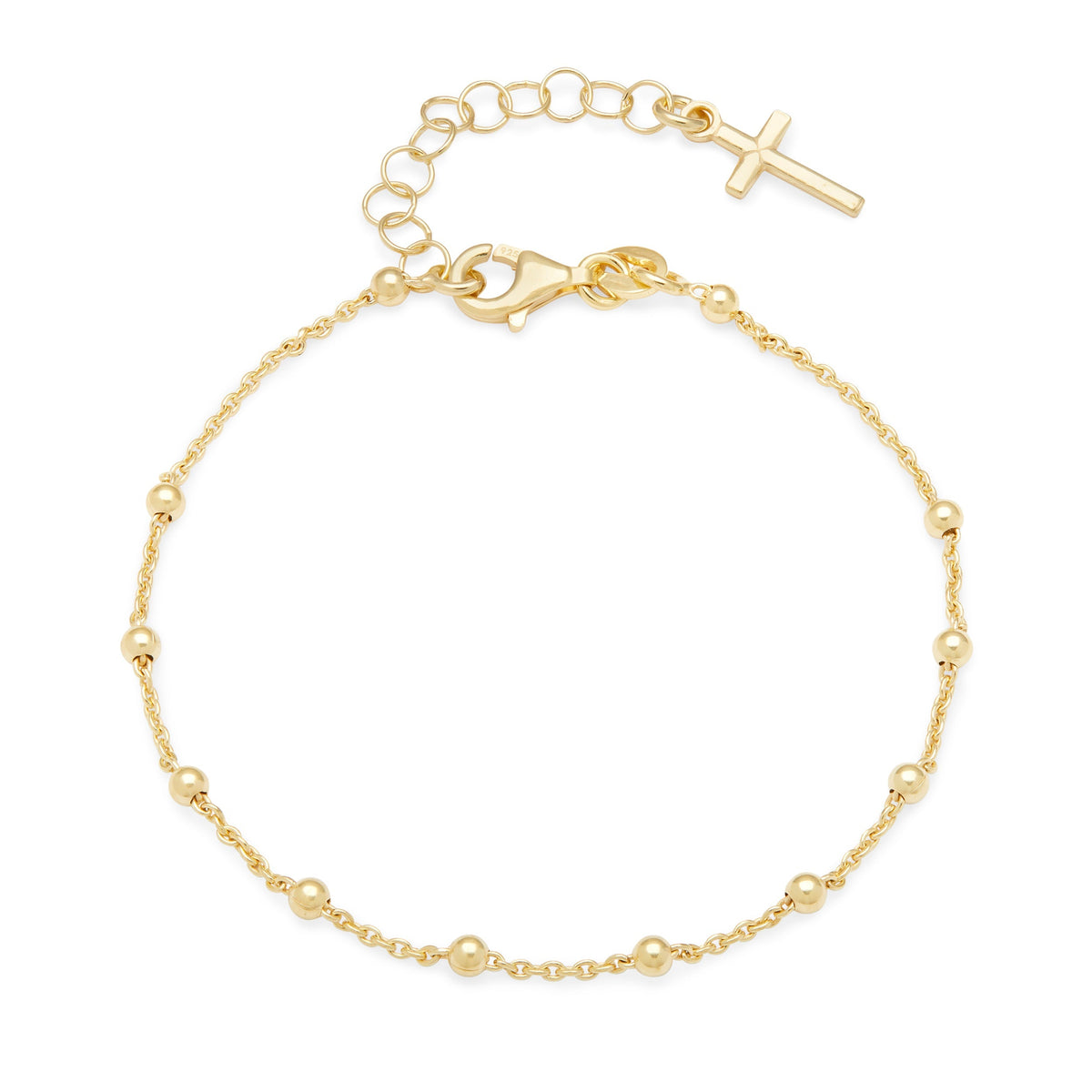 Gold-plated Sterling Silver Rosary Bracelet With Cross Pendant