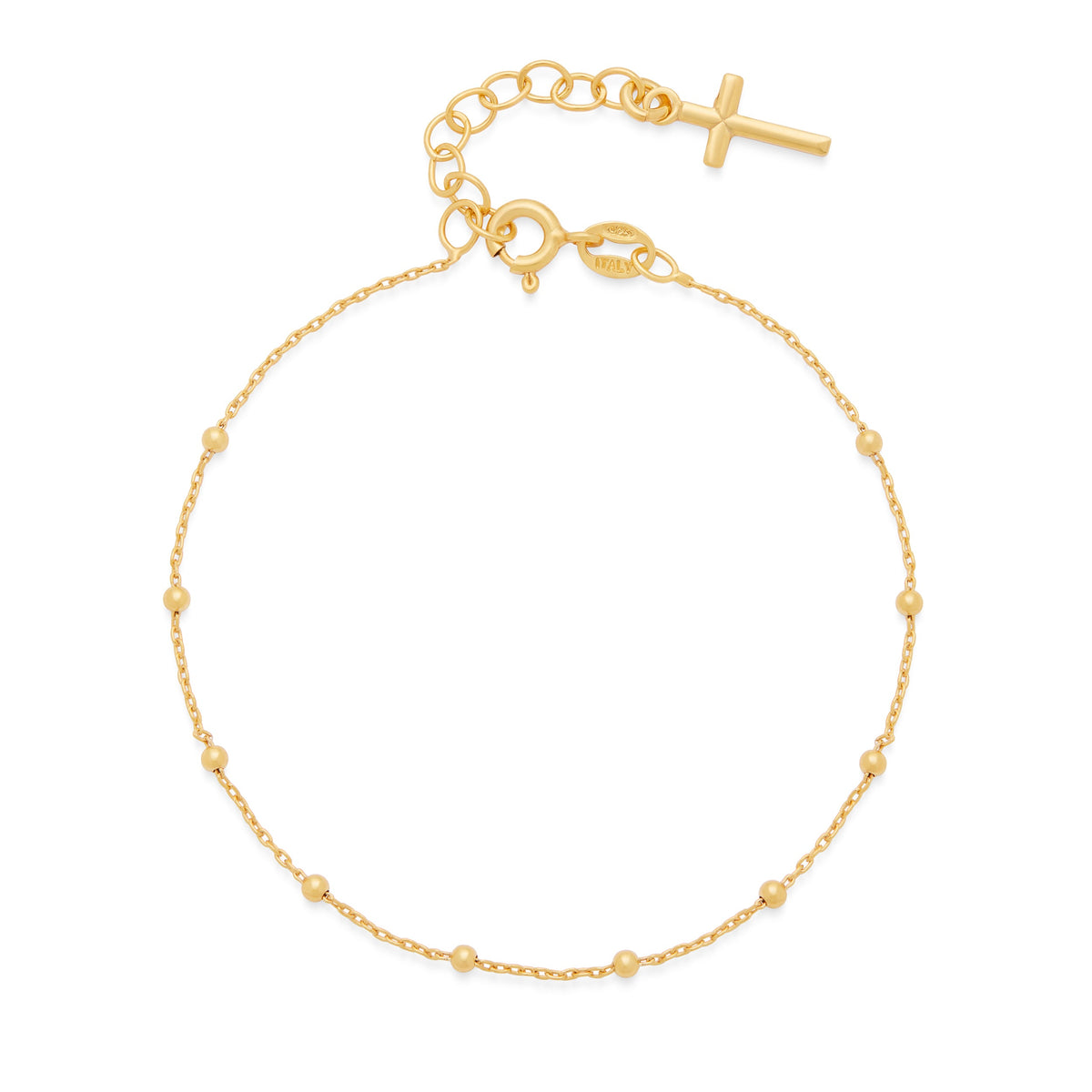 Gold-plated Sterling Silver Rosary Bracelet with Final Cross Pendant