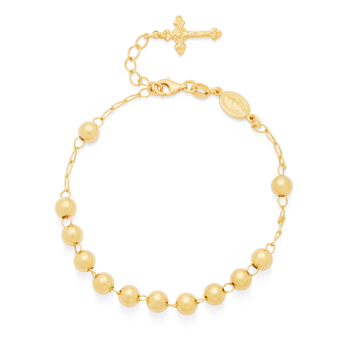 Gold-plated Sterling Silver Rosary Bracelet with Miraculous Medal and Final Cross Pendant