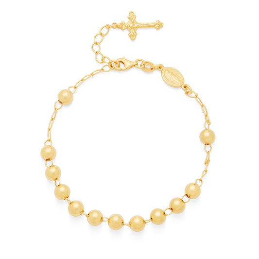 Gold-plated Sterling Silver Rosary Bracelet with Miraculous Medal and Final Cross Pendant