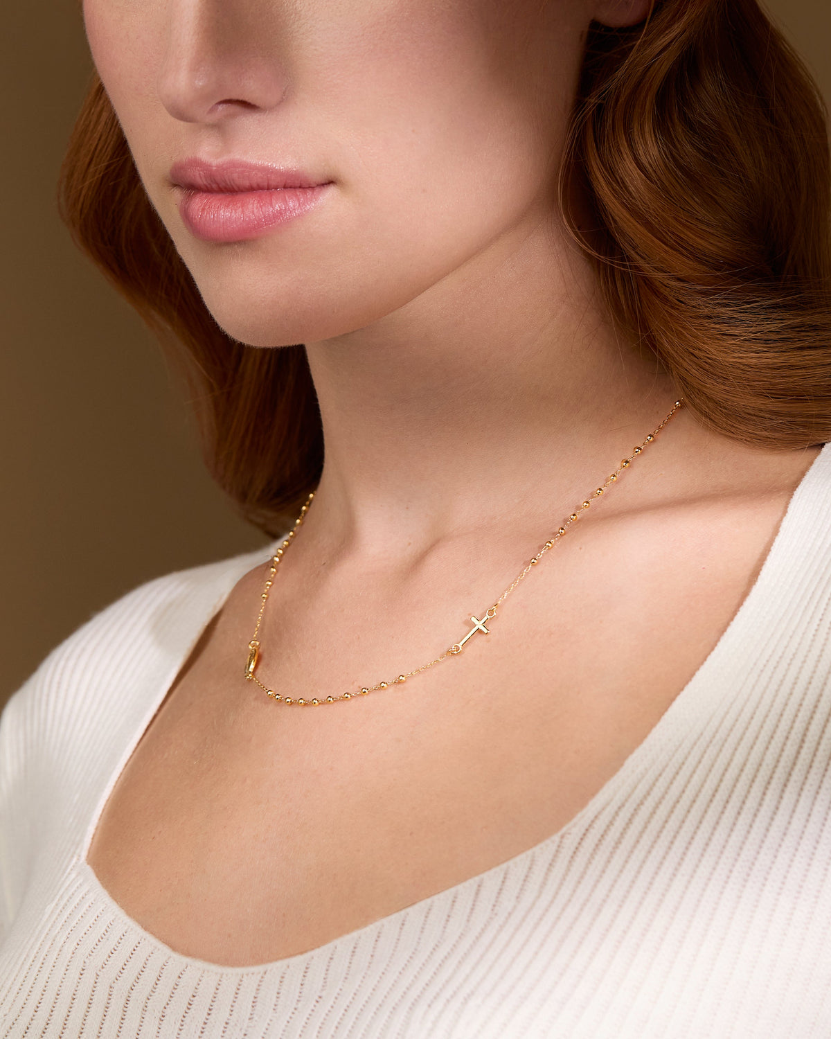 Gold-plated Sterling Silver Rosary Necklace