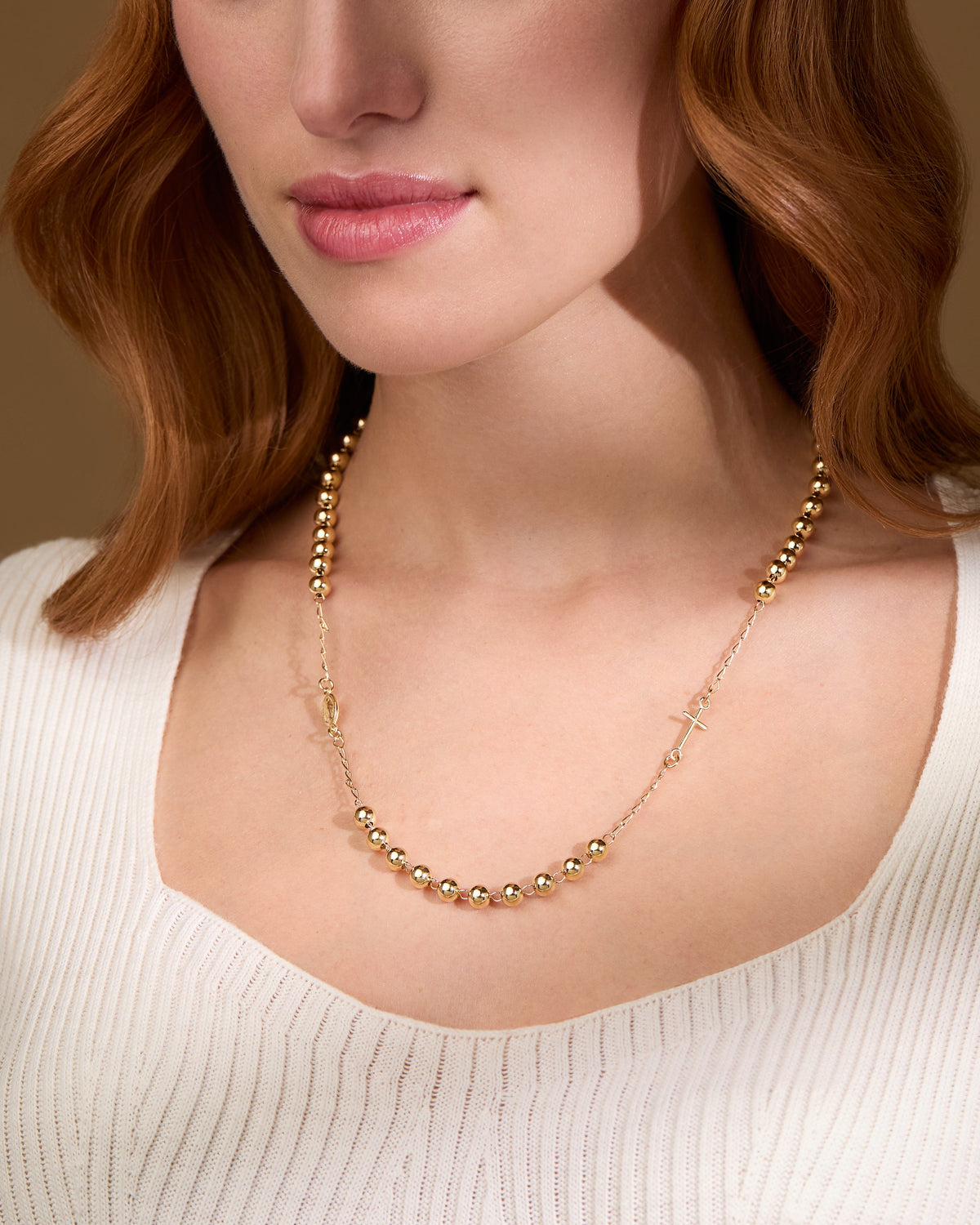 Gold-plated Sterling Silver Rosary Necklace with Large Beads