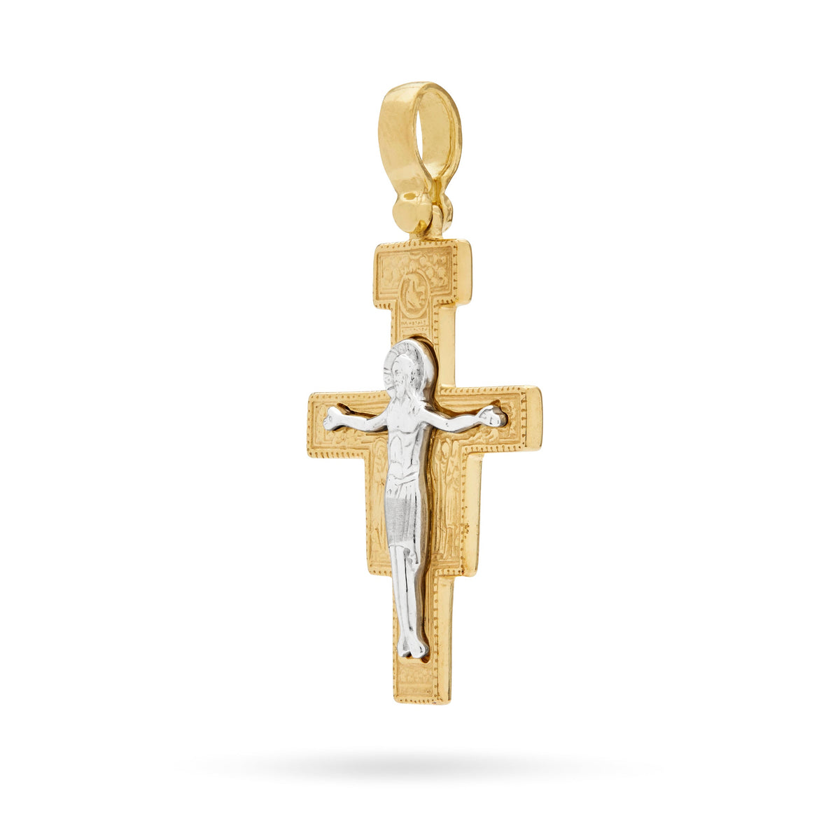 Gold-plated Sterling Silver St. Damian Crucifix Pendant With Sterling Silver Corpus