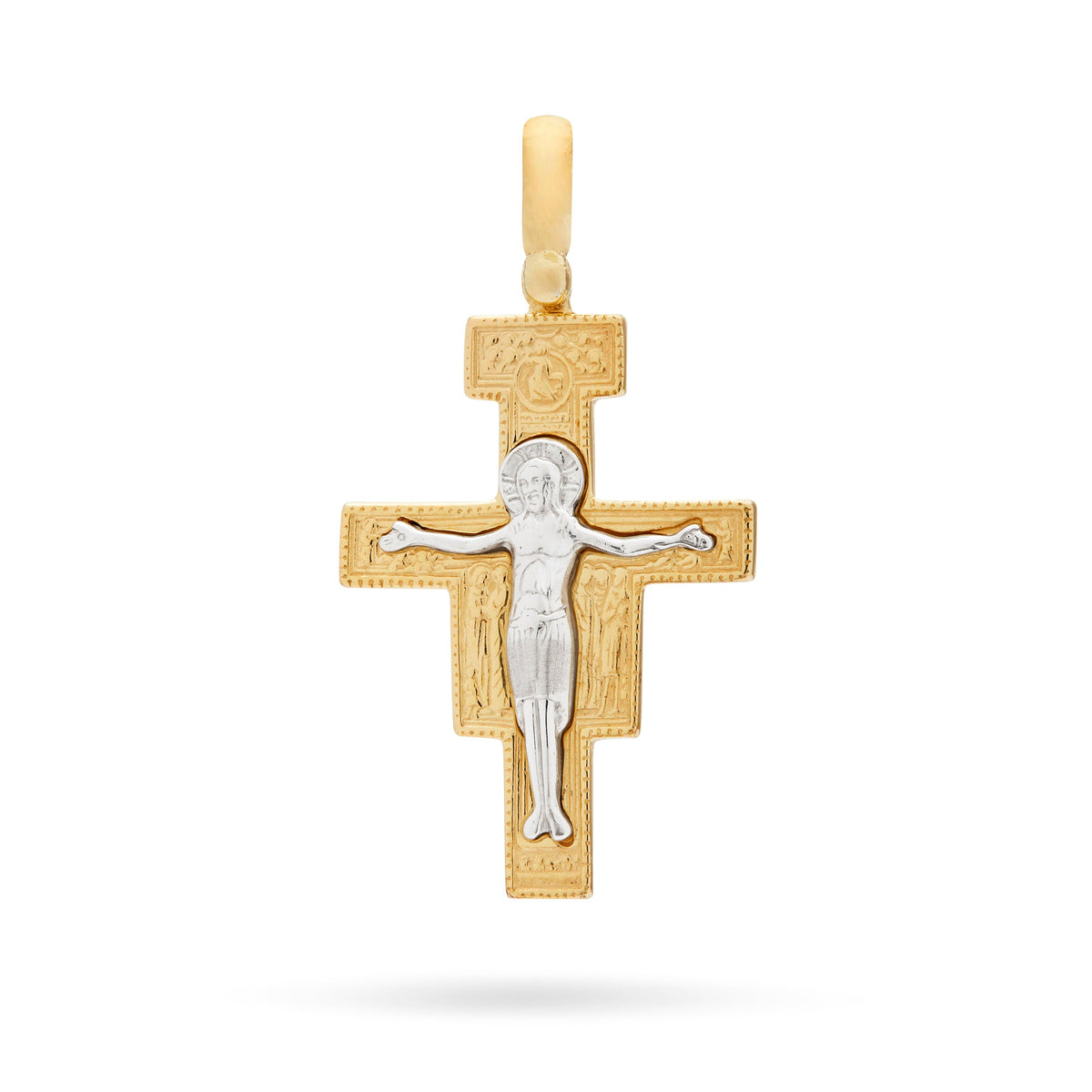 Gold-plated Sterling Silver St. Damian Crucifix Pendant With Sterling Silver Corpus