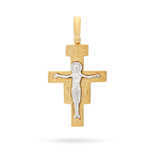 Gold-plated Sterling Silver St. Damian Crucifix Pendant With Sterling Silver Corpus