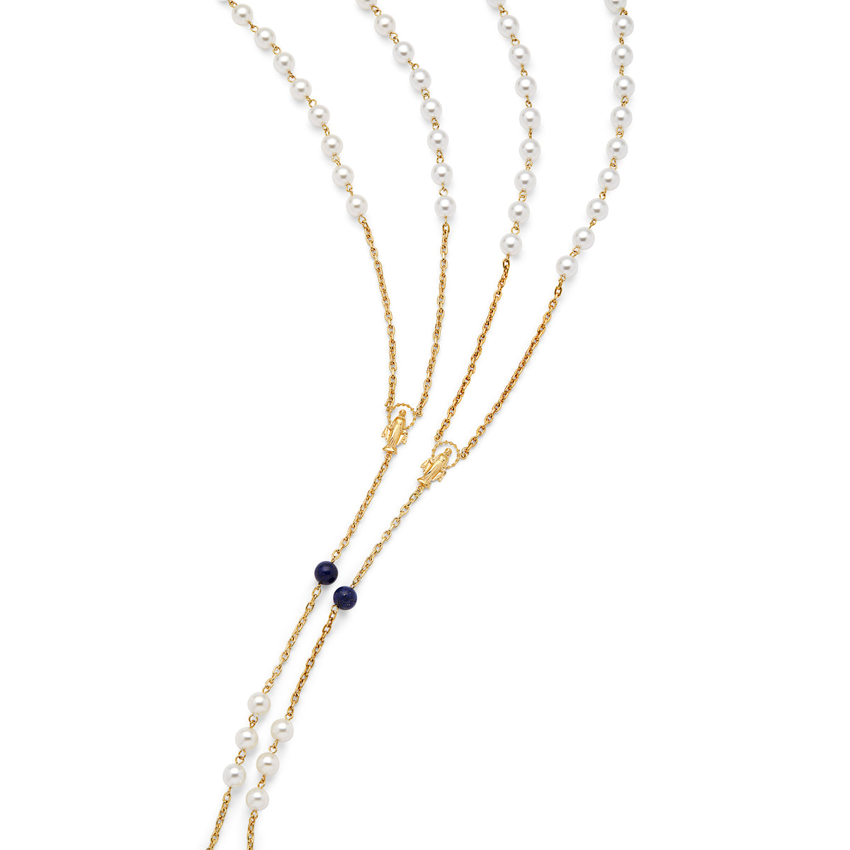 Gold-plated Sterling Silver Wedding Lazo with Pearl and Blue Beads