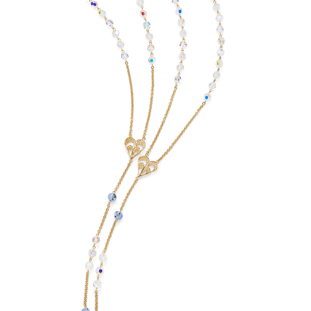 Gold-plated Sterling Silver Wedding Lazo with Crystal and Light Blue Lampwork Beads