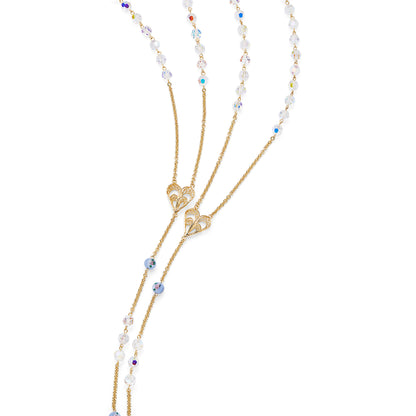 Gold-plated Sterling Silver Wedding Lazo with Crystal and Light Blue Lampwork Beads