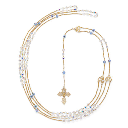 Gold-plated Sterling Silver Wedding Lazo with Crystal and Light Blue Lampwork Beads
