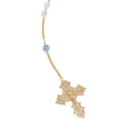 Gold-plated Sterling Silver Wedding Lazo with Crystal and Light Blue Lampwork Beads
