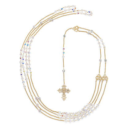 Gold-plated Sterling Silver Wedding Lazo with Crystal and White Lampwork Beads