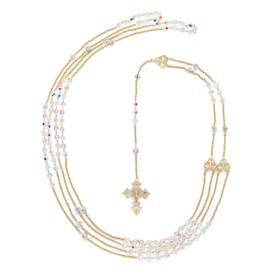 Gold-plated Sterling Silver Wedding Lazo with Crystal and White Lampwork Beads