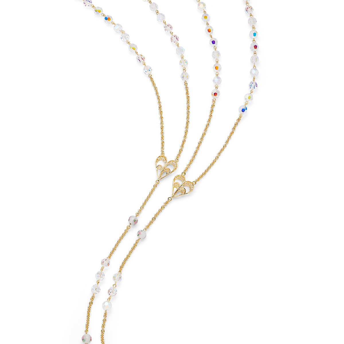 Gold-plated Sterling Silver Wedding Lazo with Crystal and White Lampwork Beads