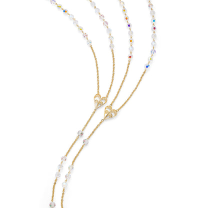 Gold-plated Sterling Silver Wedding Lazo with Crystal and White Lampwork Beads