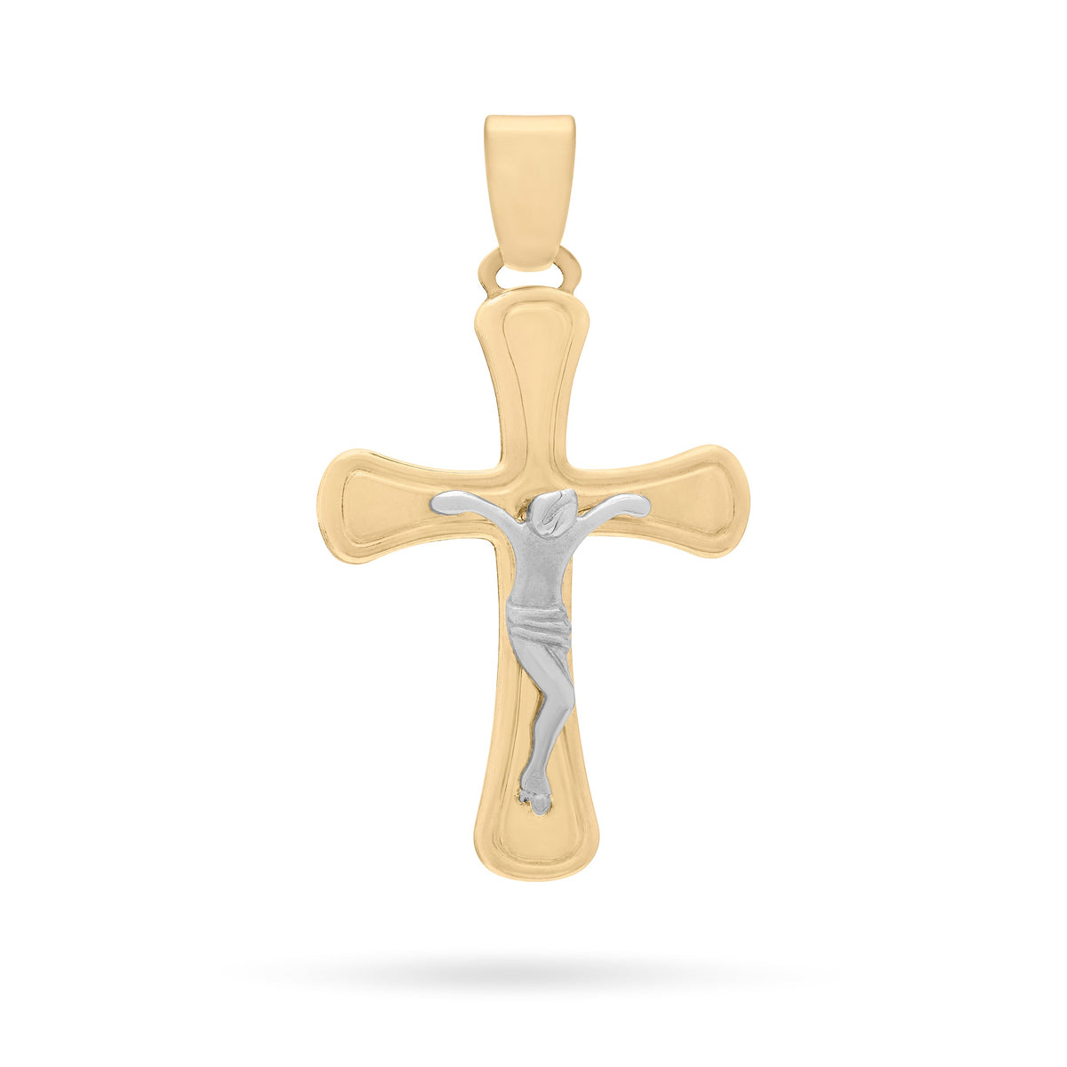 Yellow Gold Cross Pendant With Rounded Corners and White Gold Corpus