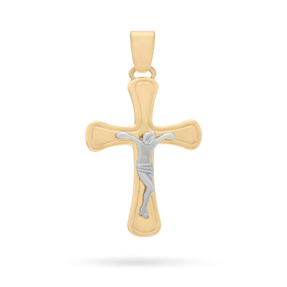Yellow Gold Cross Pendant With Rounded Corners and White Gold Corpus
