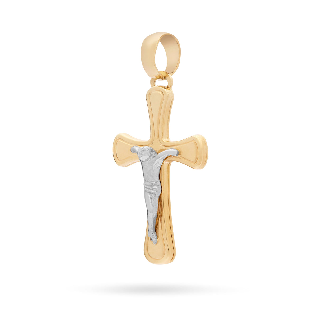 Yellow Gold Cross Pendant With Rounded Corners and White Gold Corpus
