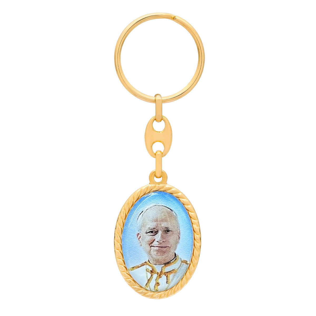 Gold-Tone Metal Keychain Featuring Pope Leo XIV