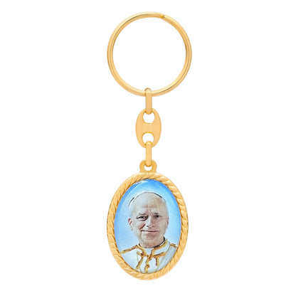 Gold-Tone Metal Keychain Featuring Pope Leo XIV