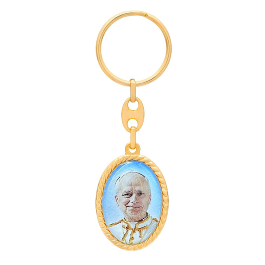 Gold-Tone Metal Keychain Featuring Pope Leo XIV