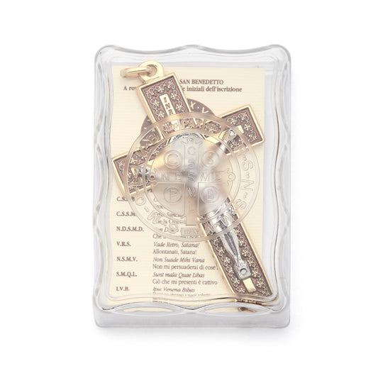Gold-Tone Metal St. Benedict Crucifix Pendant with Red Enamel and Decorative Details