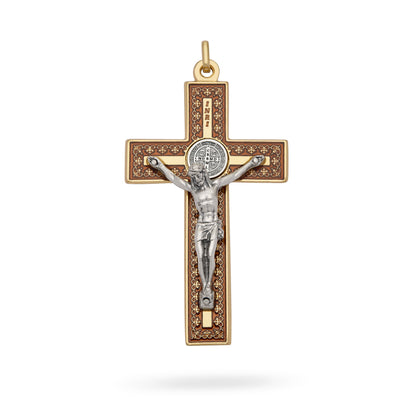 Gold-Tone Metal St. Benedict Crucifix Pendant with Red Enamel and Decorative Details