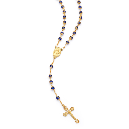Gold-Tone Metal Virgin Mary and Child Rosary with Blue Crystals